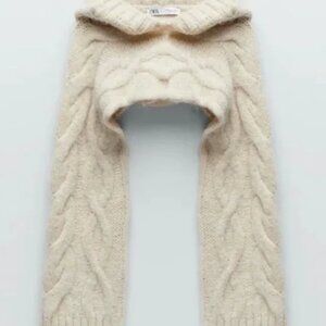 NWT Zara Ecru Hooded Cable-Knit Arm Warmer